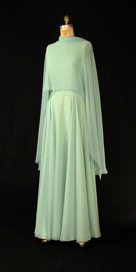 gree dress with chiffon drape